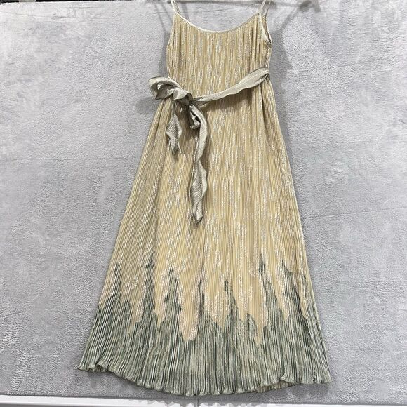 Jeanne Marc Collection Tops - Jeanne Marc Dress Women's Small 8 10 Maxi Sleeveless Yoryu Belted Cream Green